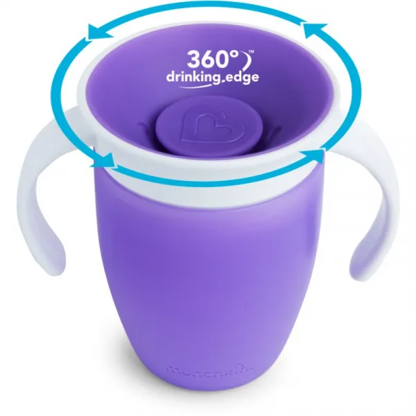 Munchkin Juniorský netečúci hrnček otočný s uškami 207 ml fialový