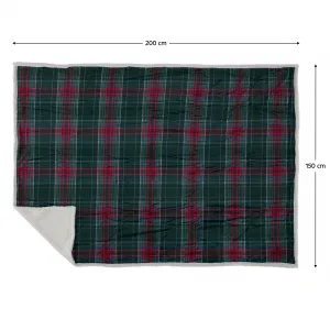 Obojstranná baránková deka, zelená/vzor káro, 150x200, KALIDE