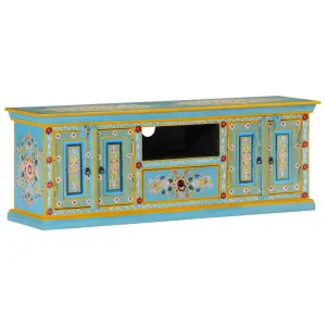 vidaXL TV skrinka modrĂˇ 110x30x40 cm mangovnĂ­kovĂ˝ masĂ­v