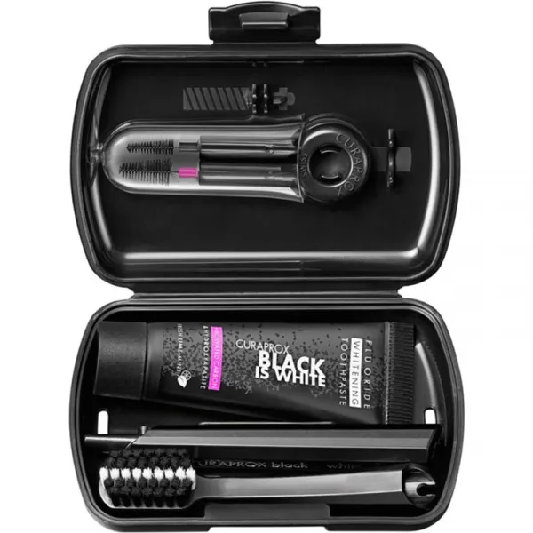 Curaprox Limited Edition Black is White cestovná sada na zuby, jazyk a ďasná