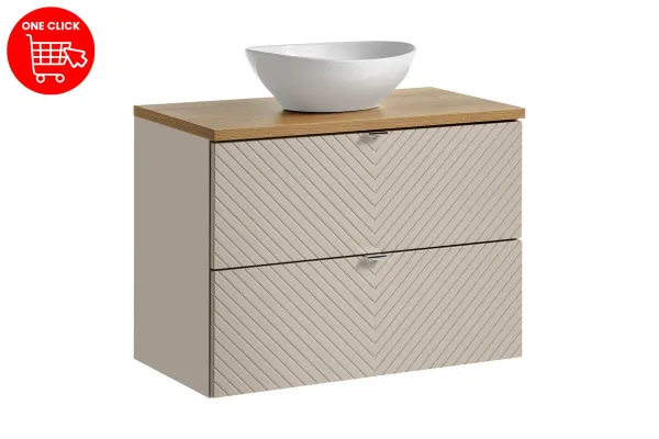 Comad Závesná skrinka Viva Cashmere s doskou a umývadlom 80 cm kašmír/dub evoke
