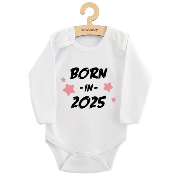 Detské body s potlačou New Baby BORN IN 2025 pink 68 (4-6m)