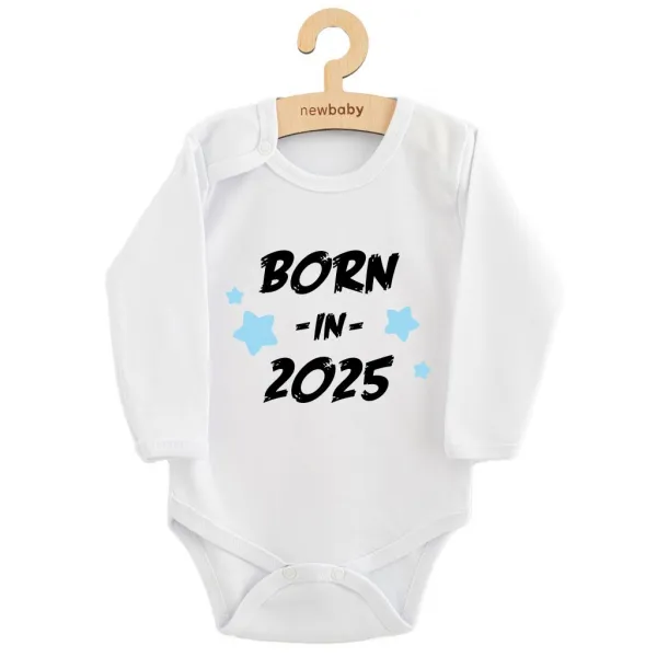 Detské body s potlačou New Baby BORN IN 2025 blue 68 (4-6m)