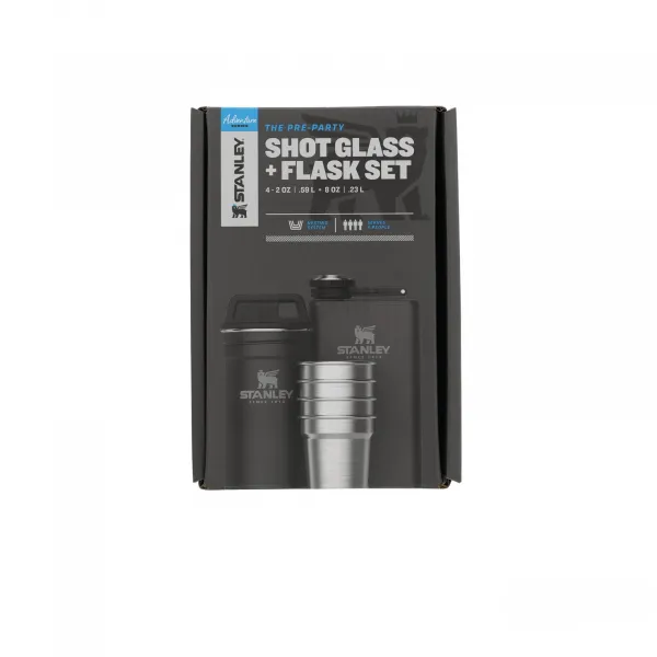 Stanley Adventure Pre-Party Shot Glass + Flask Set Matte Black Pebble 230ml-4 x 59ml Ploskačka-Pohár