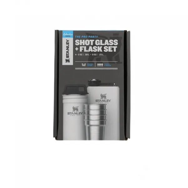 Stanley Adventure Pre-Party Shot Glass + Flask Set Matte Black Pebble 230ml-4 x 59ml Ploskačka-Pohár