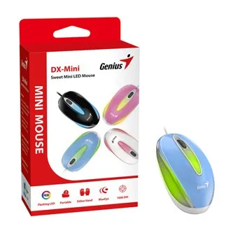 Genius Myš DX-Mini 31010025406, 1000DPI, optická, 3tl., drátová USB, modrá, klasická, RGB podsvícení