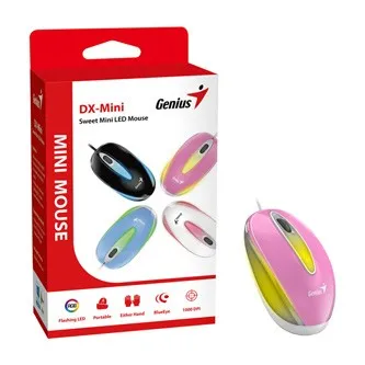 Genius Myš DX-Mini 31010025407, 1000DPI, optická, 3tl., drátová USB, růžová, klasická, RGB podsvícení