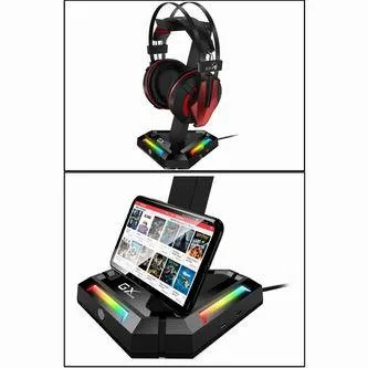 Genius RGB podsvícený stojan na sluchátka GX-UH100 31250017400, 2x USB-A 2x USB-C HUB, černý