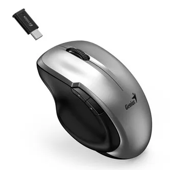 Genius Myš Ergo 8200S 31030029404, 1200DPI, 2.4 [GHz], optická, 5tl., bezdrátová, stříbrná, 1 ks AA, BlueEye senzor, USB-C adaptér