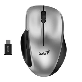 Genius Myš Ergo 8200S 31030029404, 1200DPI, 2.4 [GHz], optická, 5tl., bezdrátová, stříbrná, 1 ks AA, BlueEye senzor, USB-C adaptér