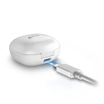 Genius HS-M905BT, mikrofon, přepínání skladeb, bílá, 2.0, s nabíjecí krabičkou, sportovní typ USB-C
