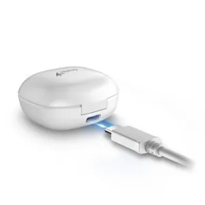 Genius HS-M905BT, mikrofon, přepínání skladeb, bílá, 2.0, s nabíjecí krabičkou, sportovní typ USB-C