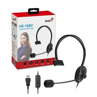Genius HS-100U 31710027400, sluchátka s mikrofonem, ovládání hlasitosti, černá, 2.0, náhlavní, USB