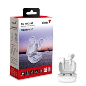 Genius HS-M905BT, mikrofon, přepínání skladeb, bílá, 2.0, s nabíjecí krabičkou, sportovní typ USB-C