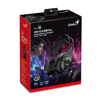Genius GX GAMING HS-GX580U, sluchátka s mikrofonem, ovládání hlasitosti, černá, herní sluchátka, 50 mm měniče typ USB