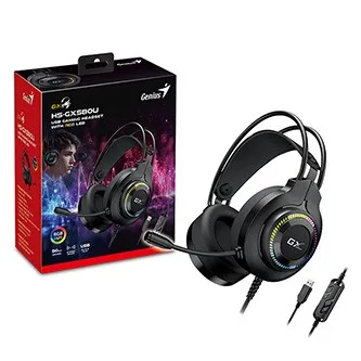 Genius GX GAMING HS-GX580U, sluchátka s mikrofonem, ovládání hlasitosti, černá, herní sluchátka, 50 mm měniče typ USB
