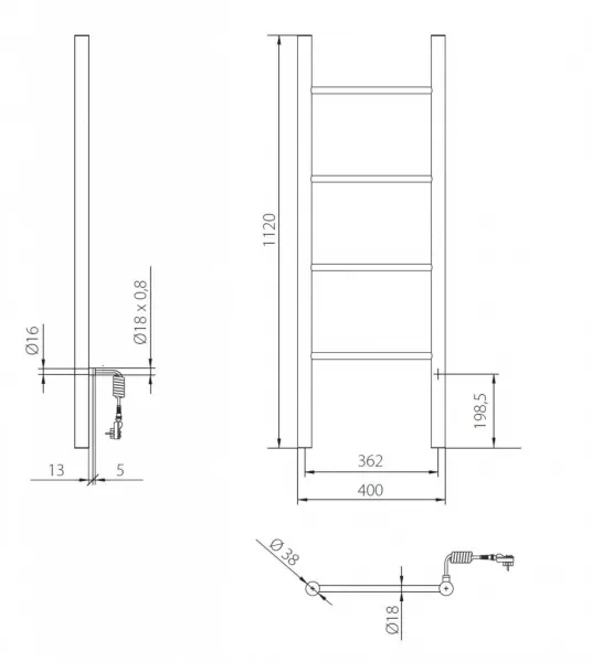 Instalprojekt - Elektrický sušiak PRIMAVERA - Farba radiátora - C34 biela matná, Rozmer radiátora - 40 x 160 cm, Výkon - 103 W RADPRI401634