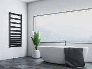 Instalprojekt - Kúpeľňový radiátor BELTI čierna farba - Farba radiátora - Čierna, Rozmer radiátora - 500 × 1203 mm, výkon 473 W, Typ pripojenia - Stredové 50 mm RADBEL501231SP