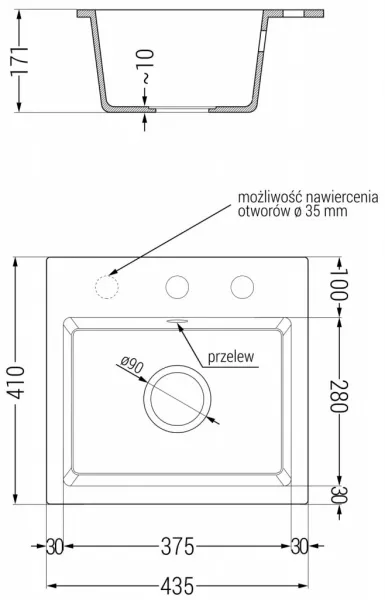 MEXEN/S MEXEN/S - Milo granitový drez 1-miska vrátane batérie Aster, šedá 6505-71-73450-07-B