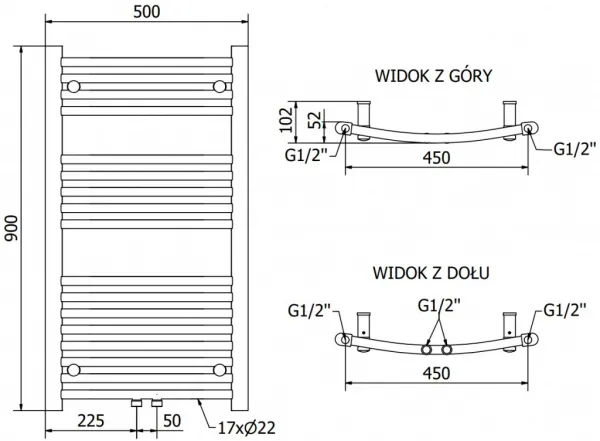 MEXEN - Ares vykurovací rebrík/radiátor 900 x 500 mm, 372 W, chróm W102-0900-500-00-01