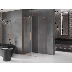MEXEN/S - Velar L sprchovací kút, posuvné dvere 100 x 80, transparent, meď kartáčovaná 871-100-080-03-65