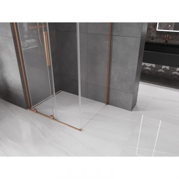MEXEN/S - Velar L sprchovací kút, posuvné dvere 120 x 70, transparent, meď kartáčovaná 871-120-070-03-65