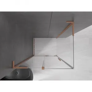 MEXEN/S - Velar L sprchovací kút, posuvné dvere 100 x 80, transparent, meď kartáčovaná 871-100-080-03-65