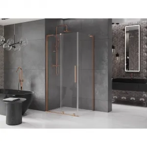 MEXEN/S - Velar L sprchovací kút, posuvné dvere 100 x 80, transparent, meď kartáčovaná 871-100-080-03-65