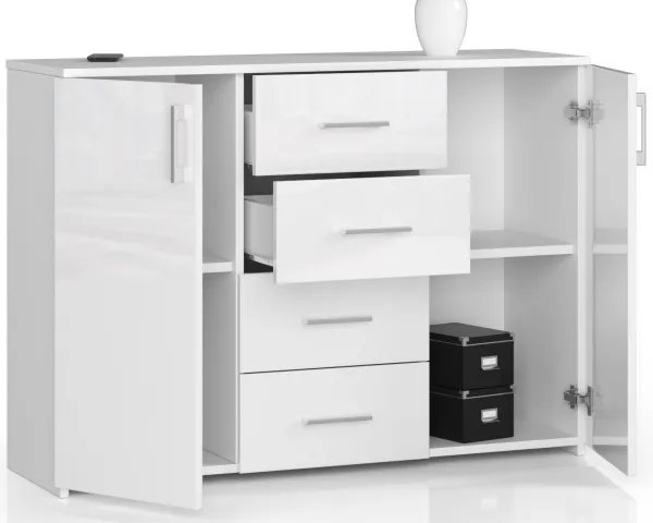Ak furniture Komoda Torvi K 110,4 cm biela lesklá