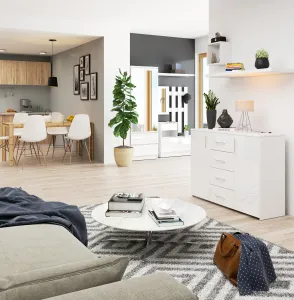 Ak furniture Komoda Torvi K 110,4 cm biela lesklá