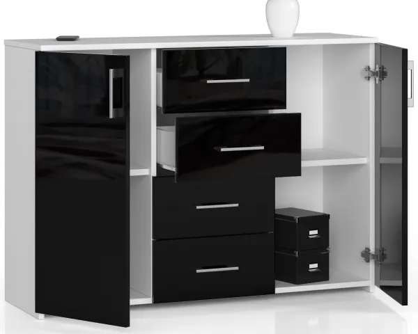 Ak furniture Komoda Torvi K 110,4 cm biela/čierna lesklá