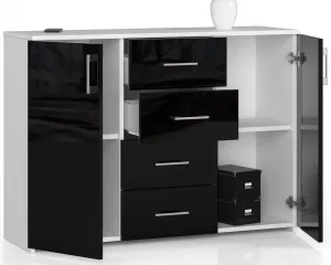 Ak furniture Komoda Torvi K 110,4 cm biela/čierna lesklá