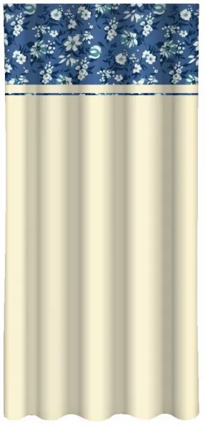 KrémovýdekoračnýzávesspotlačoubielychamodrýchkvetovŠírka:160cm|Dĺžka:250cm