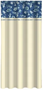 KrémovýdekoračnýzávesspotlačoubielychamodrýchkvetovŠírka:160cm|Dĺžka:250cm
