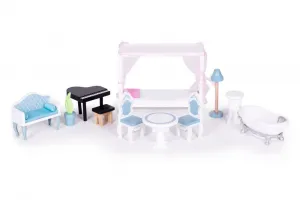 Veľký drevený domček pre bábiky, 3 poschodia, 11 kusov nábytku,