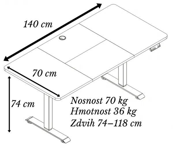 AUTRONIC výškovo nastaviteľný stôl LT-W140 BUK, 140x70 cm