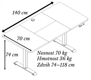 AUTRONIC výškovo nastaviteľný stôl LT-W140 BUK, 140x70 cm