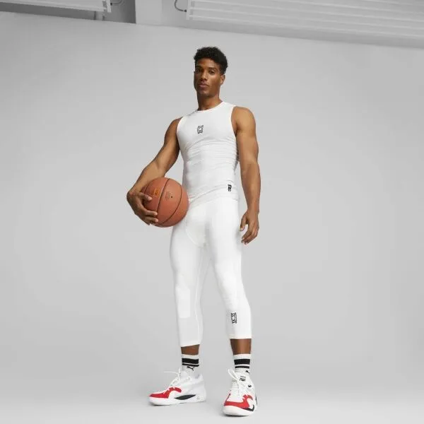 Puma HOOPS TEAM 3/4 TIGHT BASELAYER Basketbalové elastické nohavice, biela, veľkosť