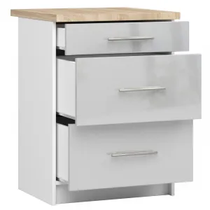 Ak furniture Kuchyňská skříňka Olivie S 60 cm 3S bílá/metalický lesk/dub sonoma