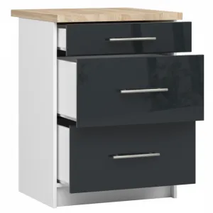 Ak furniture Kuchyňská skříňka Olivie S 60 cm 3S bílá/černá s grafitovým leskem/dub sonoma
