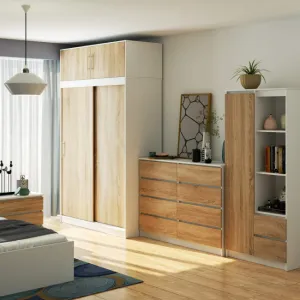 Ak furniture Šatní skříň s posuvnými dveřmi a nástavcem MONO CLP 150 cm bílá/dub sonoma