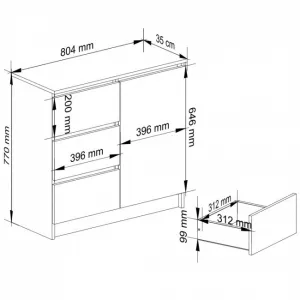 Ak furniture Komoda JERRY K 80 cm 1 dveře 3 zásuvky bílá