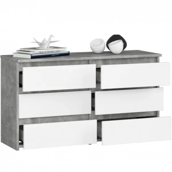Ak furniture Komoda CL 100 cm 6 zásuviek betón/biela