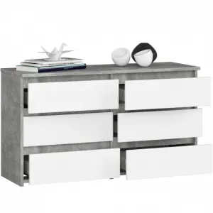 Ak furniture Komoda CL 100 cm 6 zásuviek betón/biela