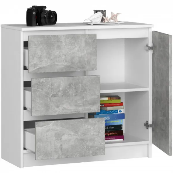Ak furniture Komoda JERRY K 80 cm 1 dveře 3 zásuvky bílá/beton