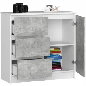 Ak furniture Komoda JERRY K 80 cm 1 dveře 3 zásuvky bílá/beton