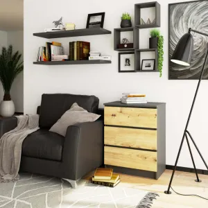 Ak furniture Komoda Kuba 60 cm s 3 zásuvkami grafit/dub artisan