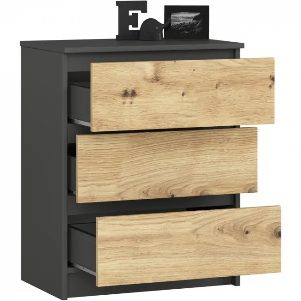 Ak furniture Komoda Kuba 60 cm s 3 zásuvkami grafit/dub artisan