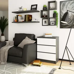 Ak furniture Komoda Kuba 60 cm s 3 zásuvkami grafitová/biela