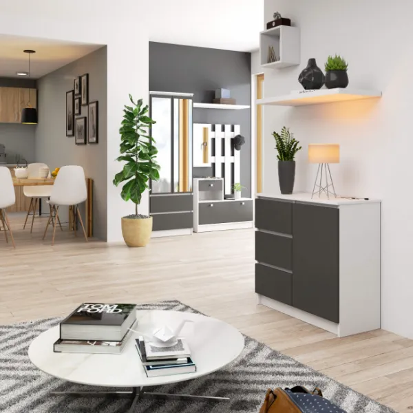 Ak furniture Komoda JERRY K 80 cm 1 dveře 3 zásuvky bílá/šedá